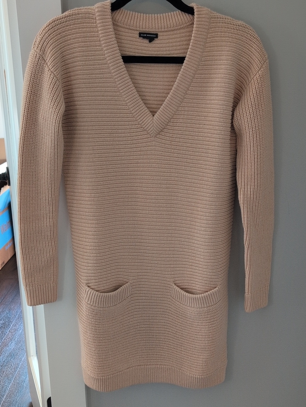 club monaco Light Beige V-Neck Knit Sweater Dress/tunic
